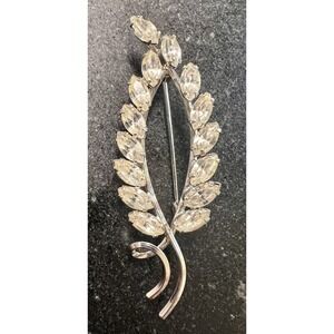 Vintage D'OR Sterling Silver Pin Brooch &‎ Pendant Rhinestone Flower Leaf 1950s